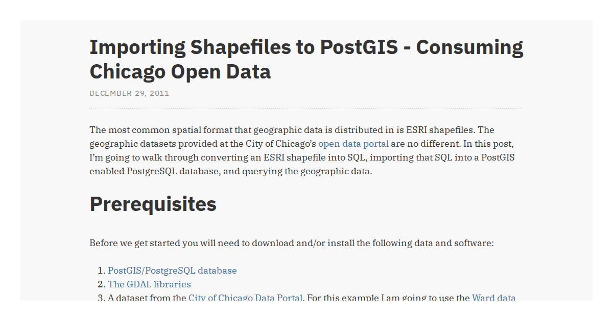 Importing Shapefiles to PostGIS - Consuming Chicago Open Data | Kevin ...